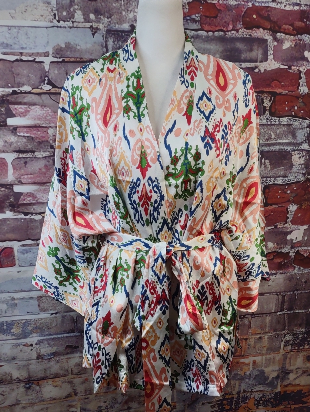 entro Multicolor Ikat Satin Kimono/Robe